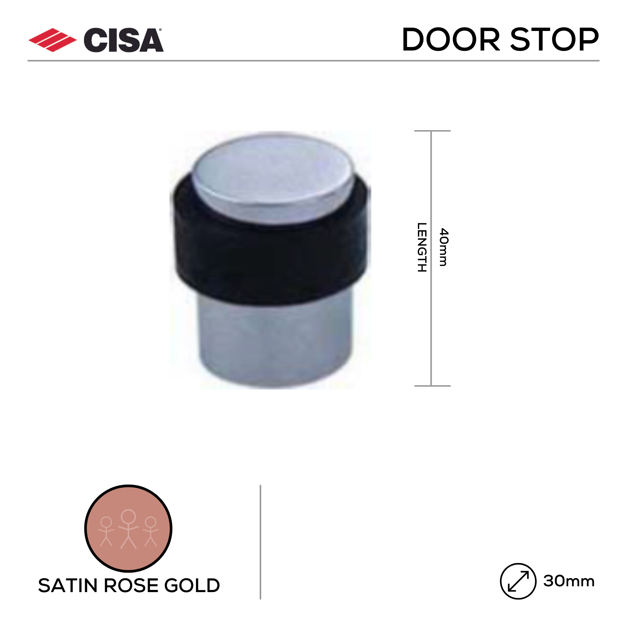 FDO6.SRG, Door Stop, Floor Mounted, Round, 40mm (l) x 30mm (Ø), Satin Rose Gold, CISA