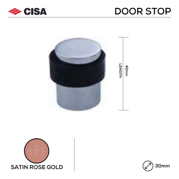 CISA Satin Rose Gold Door Stop main product view; solid gear with a sharp finish for a better door setup, 40mm (l) x 30mm (Ø).