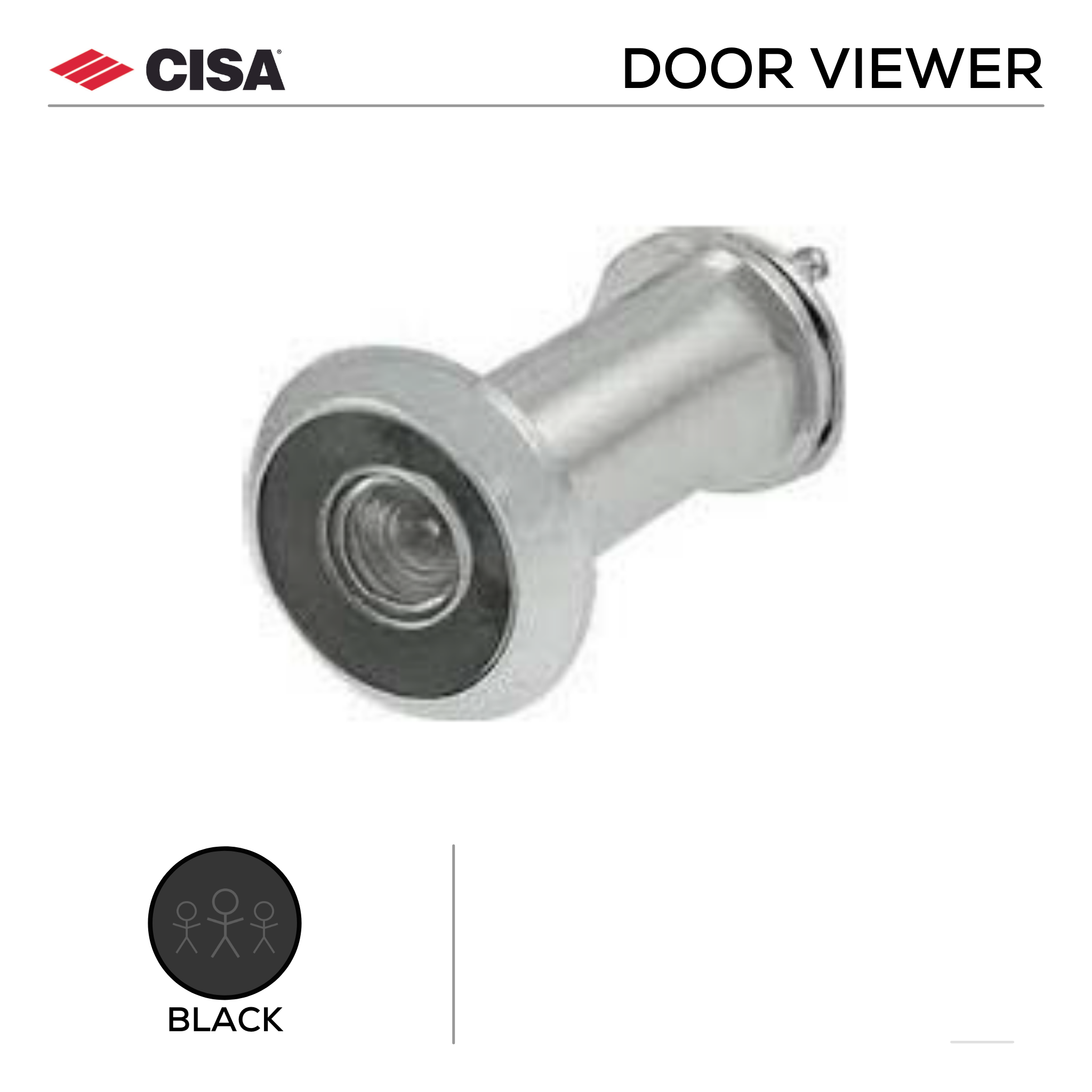 FDV1.BL, Door Viewer, 40-44mm (l), 180º View, Black, CISA