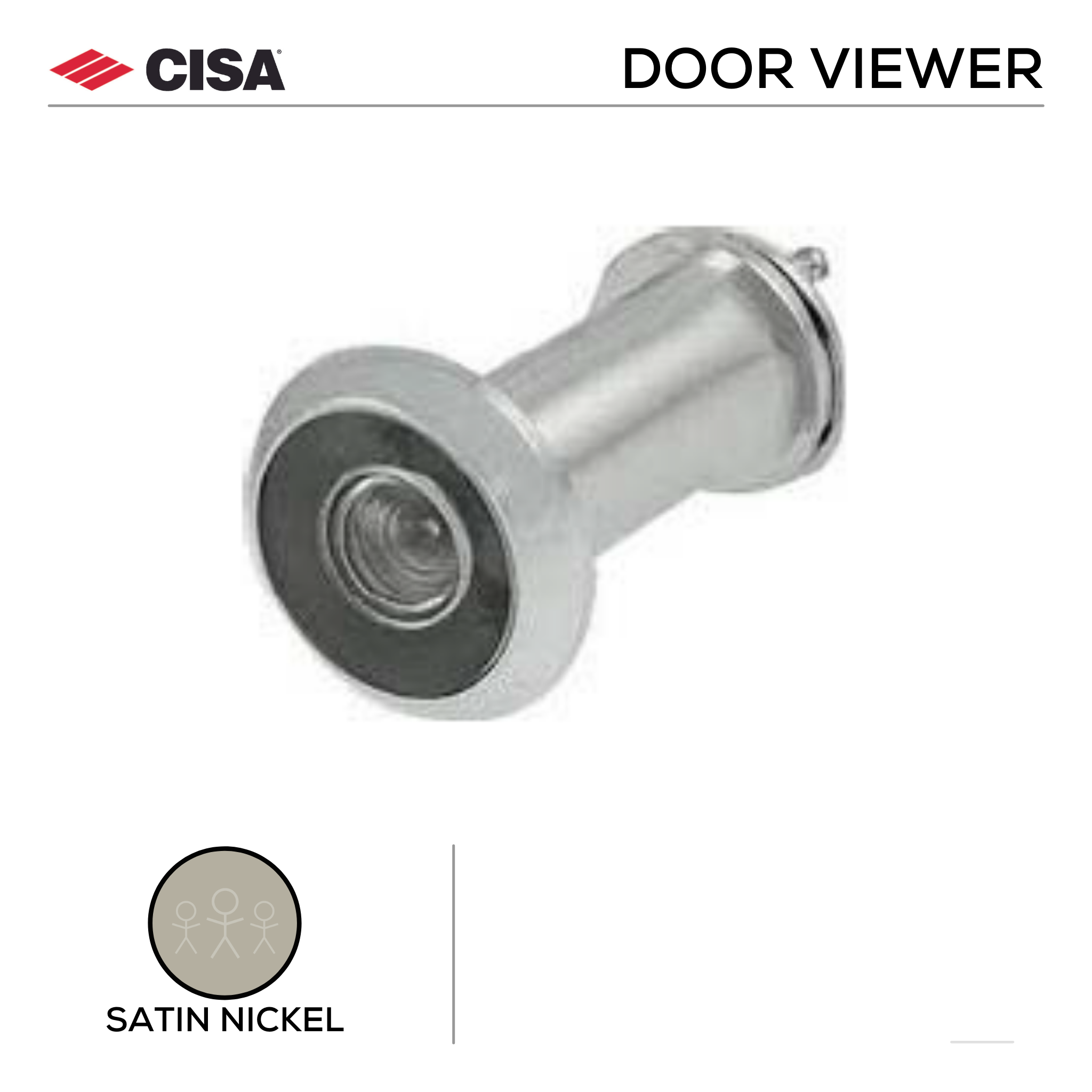 FDV1.SN, Door Viewer, 40-44mm (l), 180º View, Satin Nickel, CISA