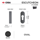 FE.O.C.MBL, Cylinder Escutcheon, Oval Rose, 60mm (h) x 32mm (w) x 6mm (t), Matt Black, CISA-1