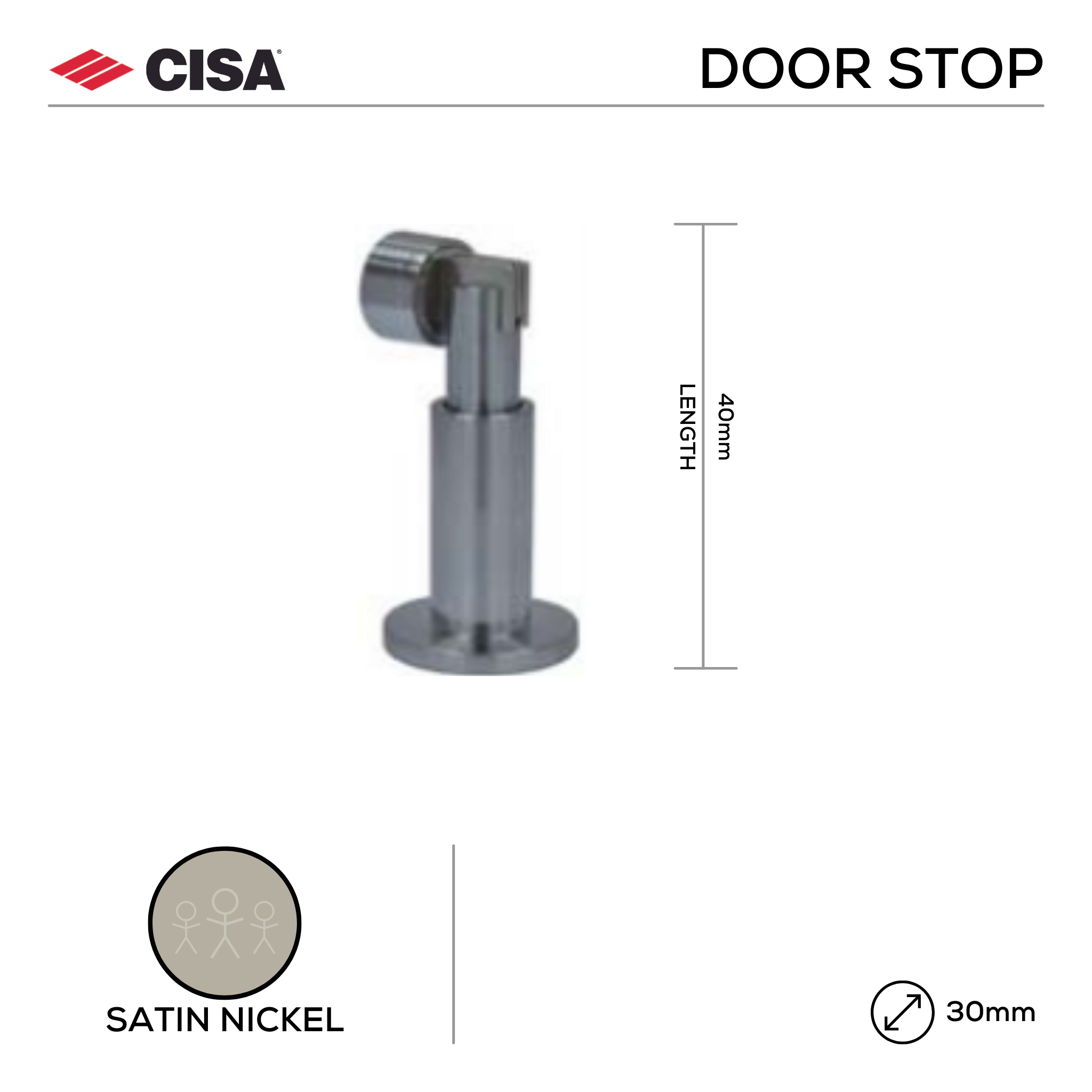 FMDS01.SN, Door Stop, Floor Mounted, Magnetic, Satin Nickel, CISA