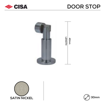 Main product view of CISA Satin Nickel Door Stop, made for doors with proper hardware with a bit of attitude.