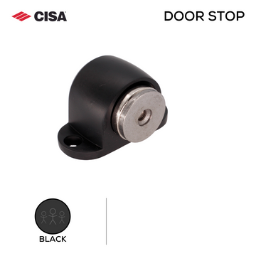 Main product view showing CISA Black Door Stop — dark, sleek, and ready to stand out for doors, 38mm (l) x 55mm (w).