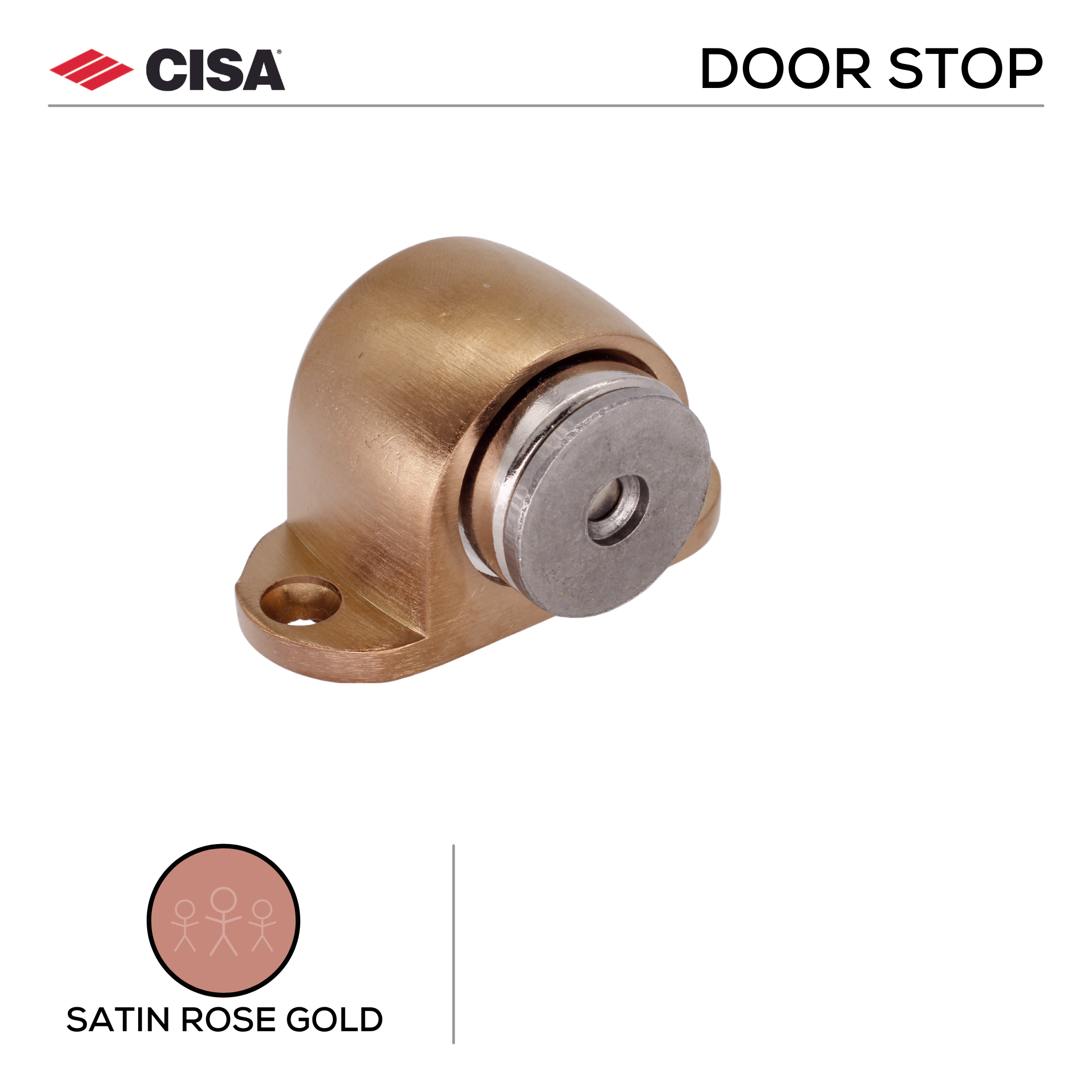 FMDS02.SRG, Door Stop, Floor Mounted, Magnetic, 38mm (l) x 55mm (w), Satin Rose Gold, CISA
