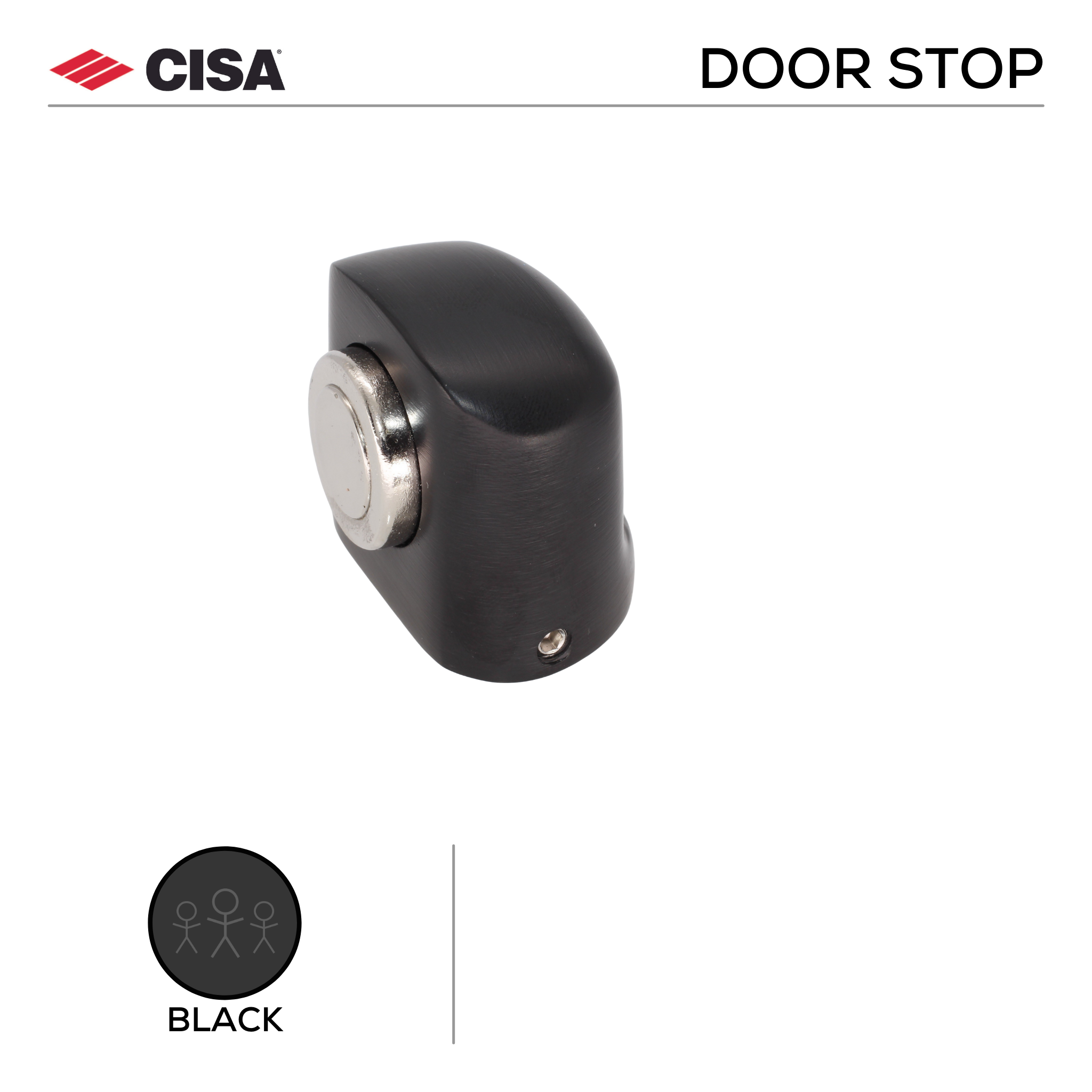 FMDS04.BL, Door Stop, Floor Mounted, Magnetic, 38mm (l) x 45mm (w), Black, CISA