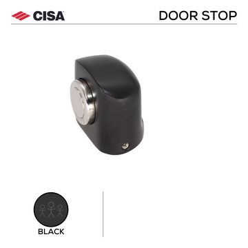 CISA Black Door Stop shown in main product view, giving doors sharp modern attitude, 38mm (l) x 45mm (w).