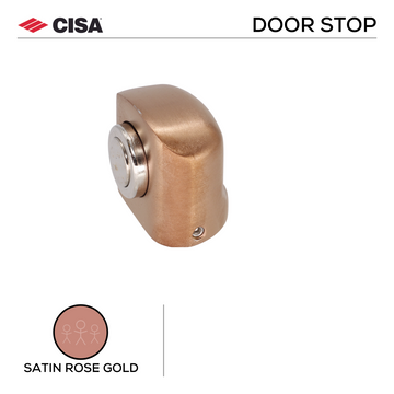 CISA Satin Nickel Door Stop main product view; solid gear with a sharp finish for a better door setup, 38mm (l) x 45mm (w).