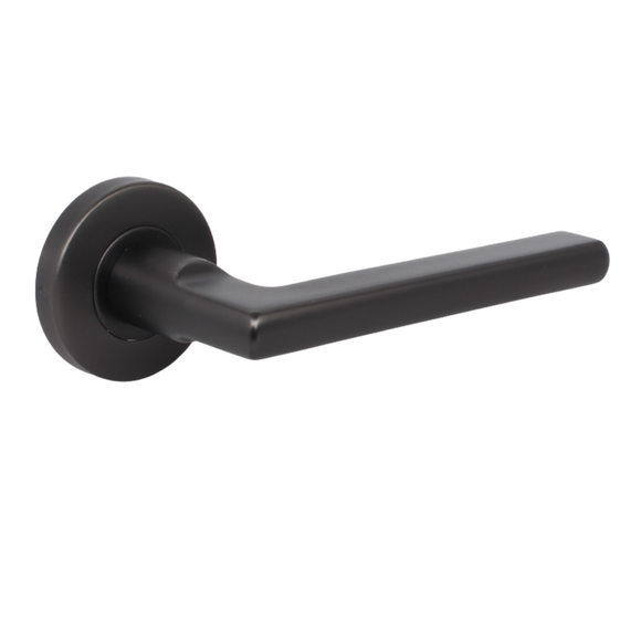 FS106.R._.MBL, Lever Handles, Form, On Round Rose, With Escutcheons, 134mm (l), Matt Black, CISA