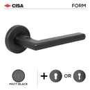 FS106.R._.MBL, Lever Handles, Form, On Round Rose, With Escutcheons, 134mm (l), Matt Black, CISA-1