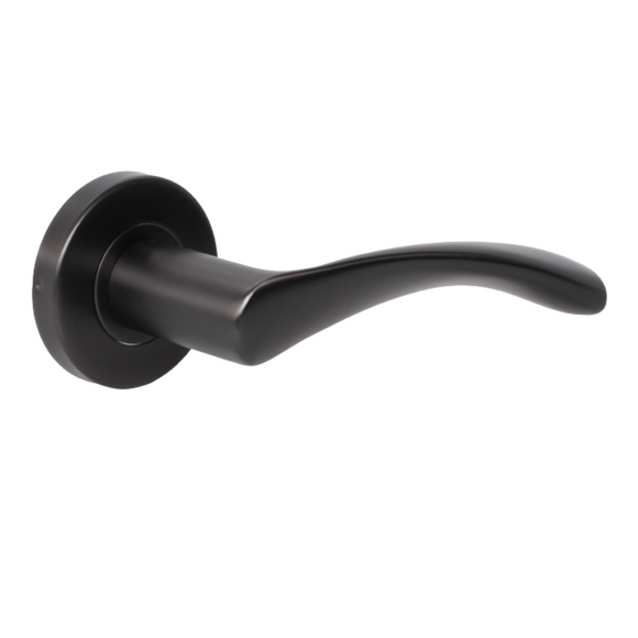FS107.R._.MBL, Lever Handles, Form, On Round Rose, With Escutcheons, Matt Black, CISA
