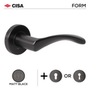 FS107.R._.MBL, Lever Handles, Form, On Round Rose, With Escutcheons, Matt Black, CISA-1