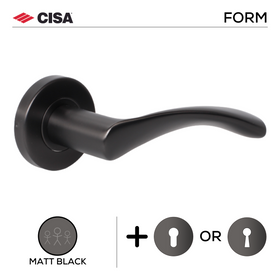 FS107.R._.MBL, Lever Handles, Form, On Round Rose, With Escutcheons, Matt Black, CISA