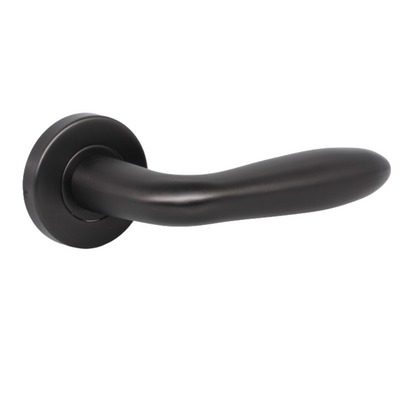 FS112.R._.MBL, Lever Handles, Form, On Round Rose, With Escutcheons, Matt Black, CISA