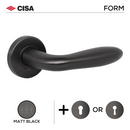 FS112.R._.MBL, Lever Handles, Form, On Round Rose, With Escutcheons, Matt Black, CISA-1