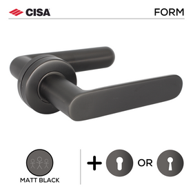 FS203.R._.MBL, Lever Handles, Form, On Round Rose, With Escutcheons, Matt Black, CISA