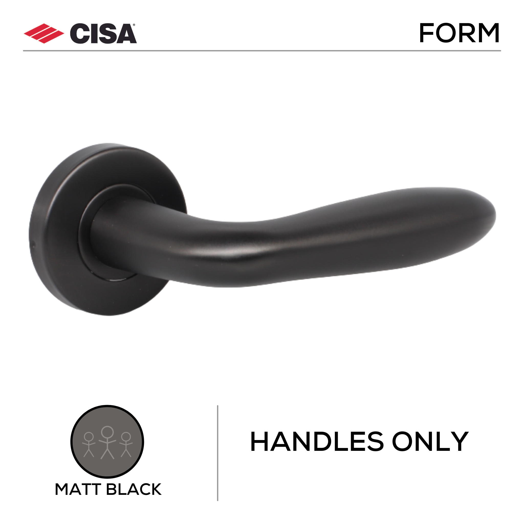 FS112.R.MBL, Lever Handles, Form, On Round Rose, Handles Only, Matt Black, CISA