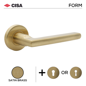 Main product view of CISA Satin Brass Lever Handle, made for patio and sliding doors with solid brass style, 134mm (l).