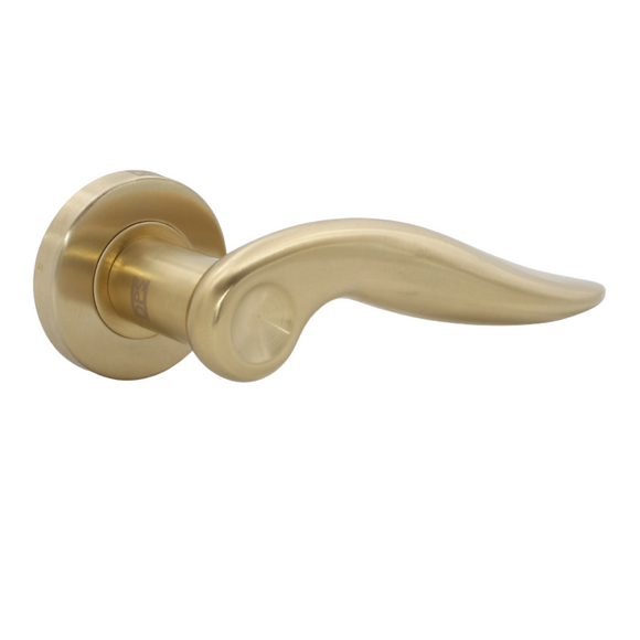 FS110.R._.SB, Lever Handles, Form, On Round Rose, With Escutcheons, Satin Brass, CISA