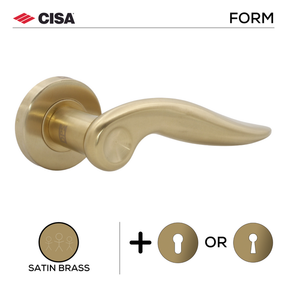 FS110.R._.SB, Lever Handles, Form, On Round Rose, With Escutcheons, Satin Brass, CISA