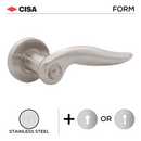 FS110.R._.SS, Lever Handles, Form, On Round Rose, With Escutcheons, Stainless Steel, CISA-1