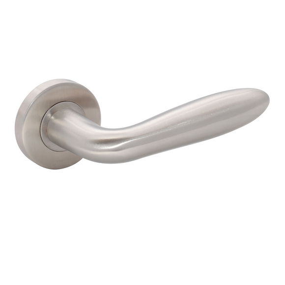 FS112.R._.SS, Lever Handles, Form, On Round Rose, With Escutcheons, Stainless Steel, CISA