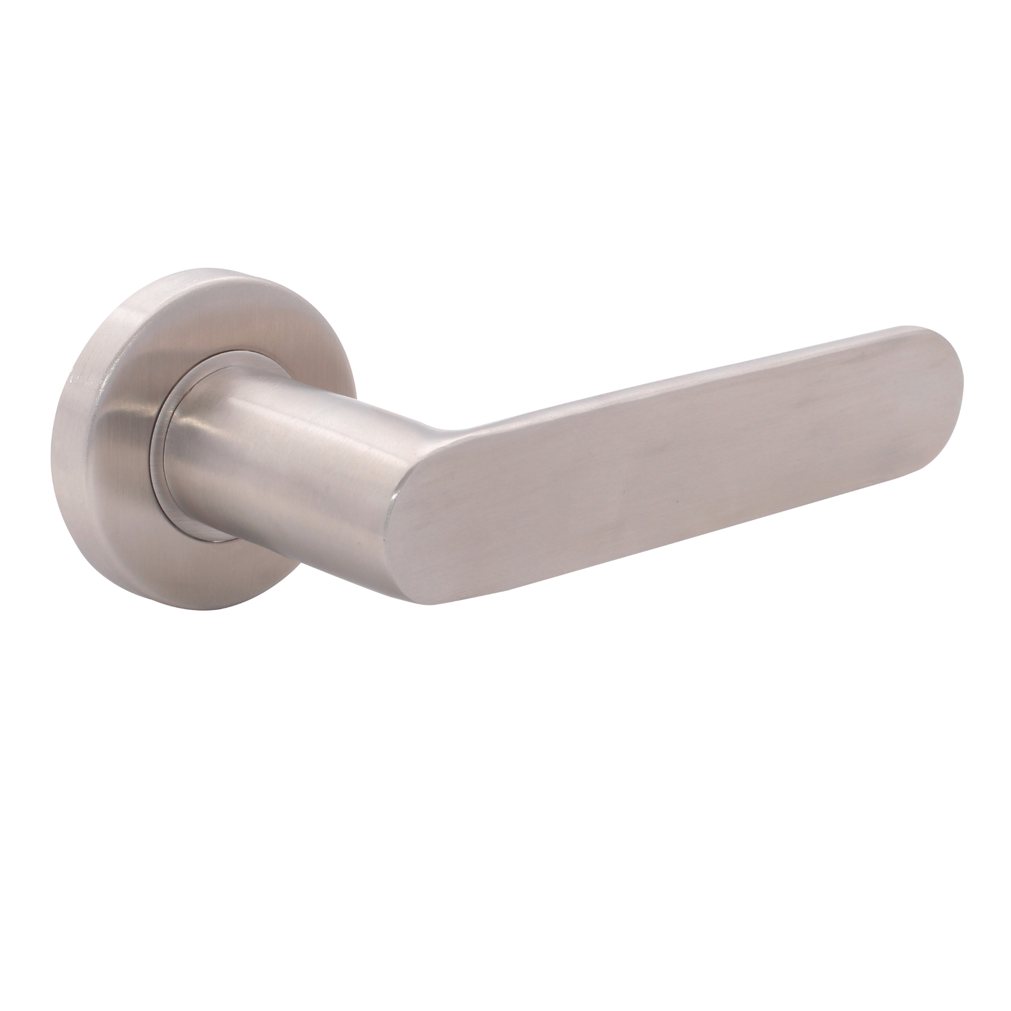 FS203.R._.SS, Lever Handles, Form, On Round Rose, With Escutcheons, Stainless Steel, CISA