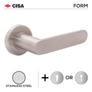 FS203.R._.SS, Lever Handles, Form, On Round Rose, With Escutcheons, Stainless Steel, CISA-1
