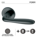 Lamu Black, Lever Handle, Mork Range Form, On Round Rose, With Escutcheons, Black Stainless Steel, QS-1