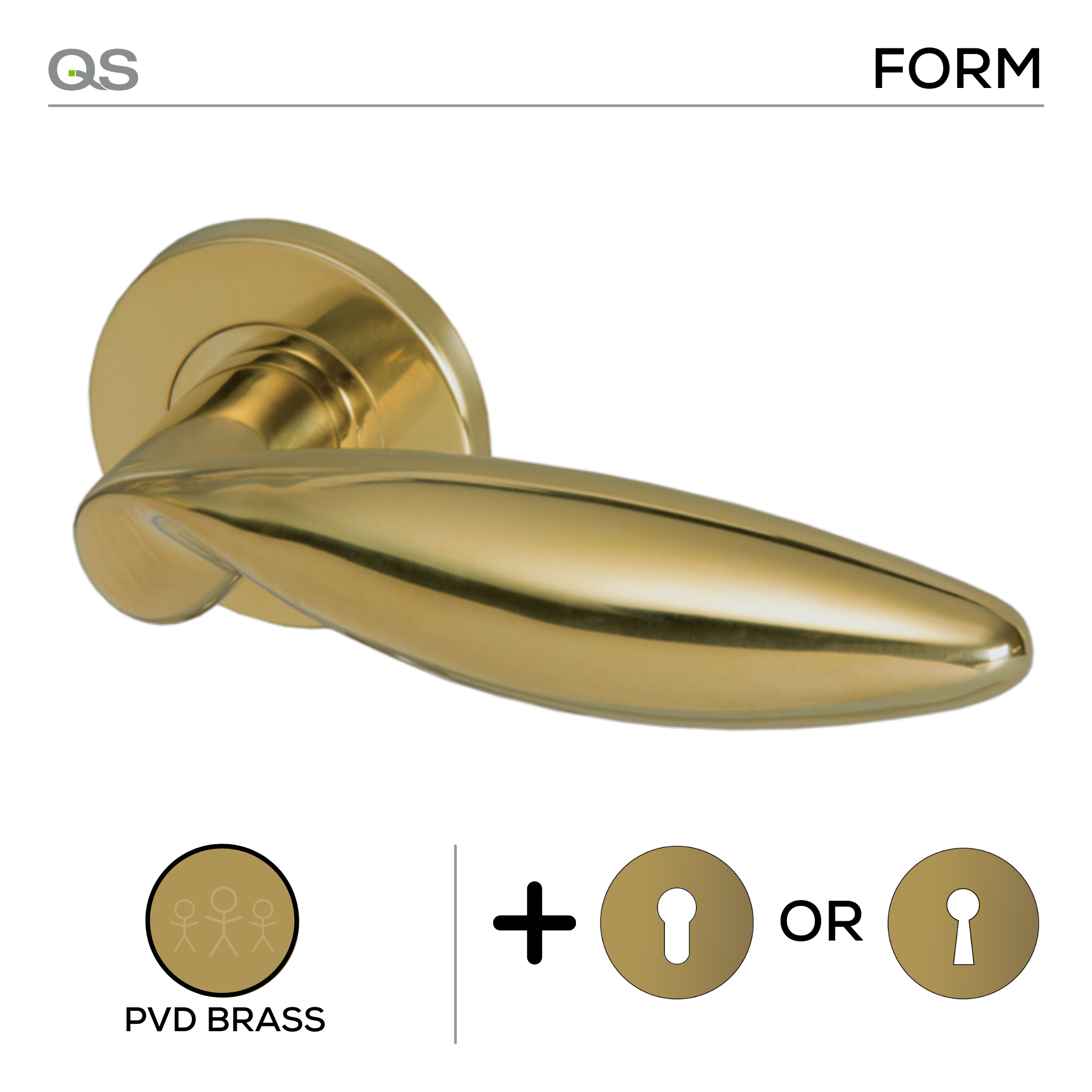 Boras PVD, Lever Handles, Form, On Round Rose, With Escutcheons, PVD Brass, QS
