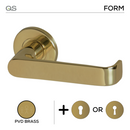 Mora PVD, Lever Handles, Form, On Round Rose, With Escutcheons, PVD Brass, QS-1