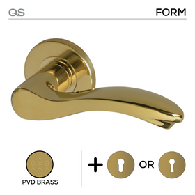 Salo PVD, Lever Handles, Form, On Round Rose, With Escutcheons, PVD Brass, QS