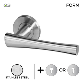 Alta, Lever Handles, Form, On Round Rose, With Escutcheons, Stainless Steel, QS