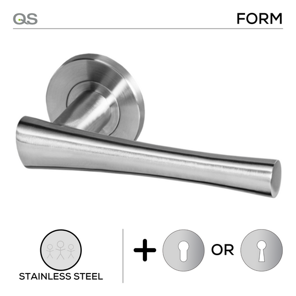 Alta, Lever Handles, Form, On Round Rose, With Escutcheons, Stainless Steel, QS