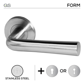 Bergen, Lever Handles, Form, On Round Rose, With Escutcheons, Stainless Steel, QS
