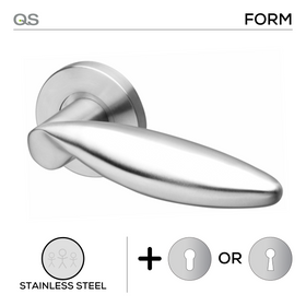Boras, Lever Handles, Form, On Round Rose, With Escutcheons, Stainless Steel, QS
