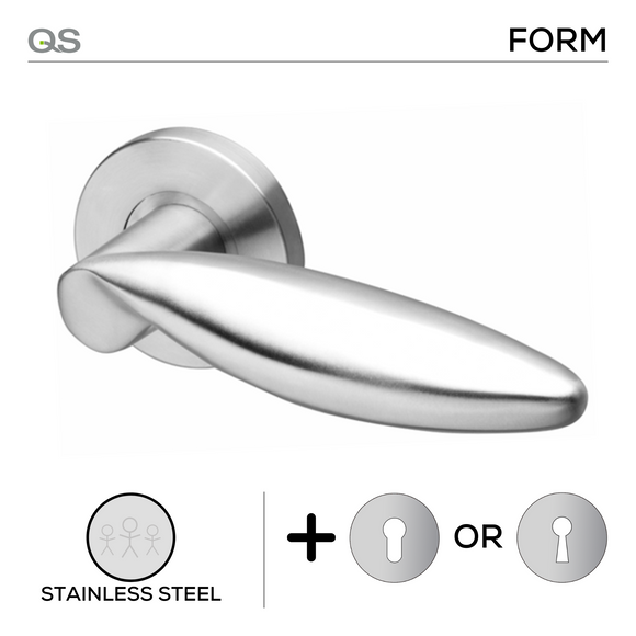 Boras, Lever Handles, Form, On Round Rose, With Escutcheons, Stainless Steel, QS