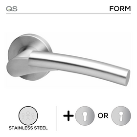 Chama, Lever Handles, Form, On Round Rose, With Escutcheons, Stainless Steel, QS