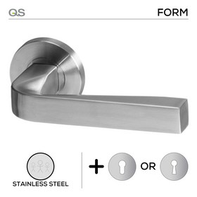 Ekero, Lever Handles, Form, On Round Rose, With Escutcheons, Stainless Steel, QS