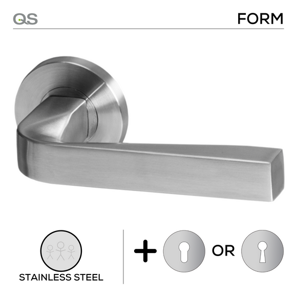 Ekero, Lever Handles, Form, On Round Rose, With Escutcheons, Stainless Steel, QS