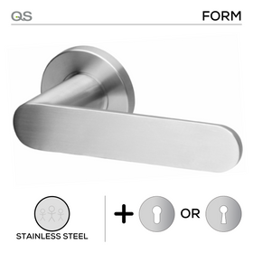 Falon, Lever Handles, Form, On Round Rose, With Escutcheons, Stainless Steel, QS
