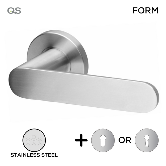 Falon, Lever Handles, Form, On Round Rose, With Escutcheons, Stainless Steel, QS