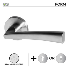 Flen, Lever Handles, Form, On Round Rose, With Escutcheons, Stainless Steel, QS
