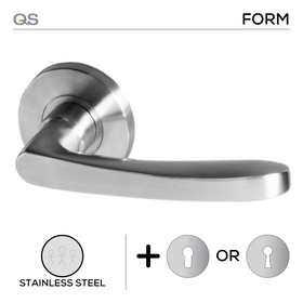 Kalmar, Lever Handles, Form, On Round Rose, With Escutcheons, Stainless Steel, QS