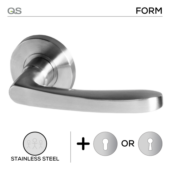 Kalmar, Lever Handles, Form, On Round Rose, With Escutcheons, Stainless Steel, QS