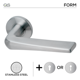 Krone, Lever Handles, Form, On Round Rose, With Escutcheons, Stainless Steel, QS