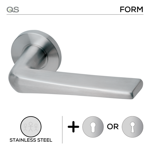 Krone, Lever Handles, Form, On Round Rose, With Escutcheons, Stainless Steel, QS