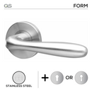 Lamu, Lever Handles, Form, On Round Rose, With Escutcheons, Stainless Steel, QS-1
