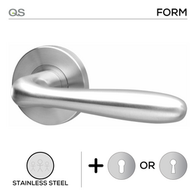 Lamu, Lever Handles, Form, On Round Rose, With Escutcheons, Stainless Steel, QS