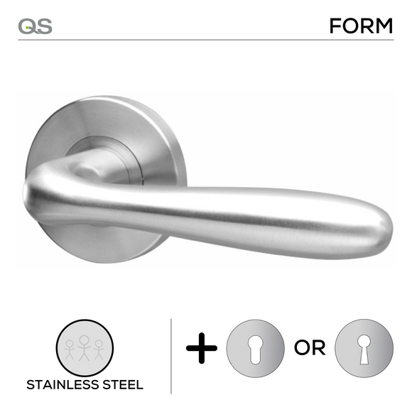Lamu, Lever Handles, Form, On Round Rose, With Escutcheons, Stainless Steel, QS